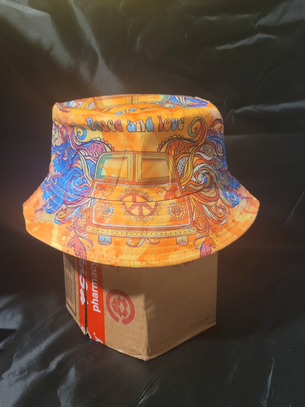 VW Orange Hippie 'Peace and Love' Bucket Hat New never Worn